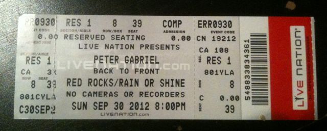   My ticket, which I have kept employed as a bookmark since the concert.  